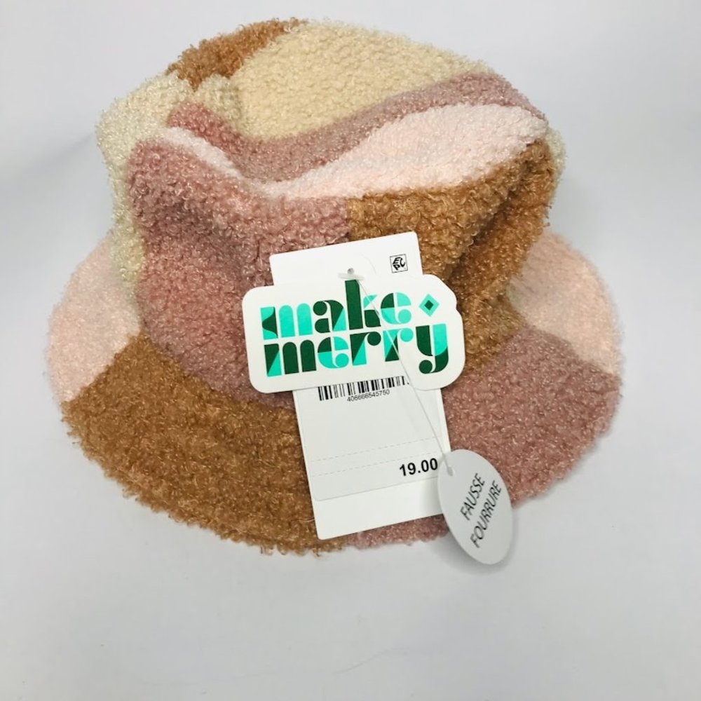Nordstrom Kids' Patchwork Fleece Bucket Hat in Beige Multi Color Block